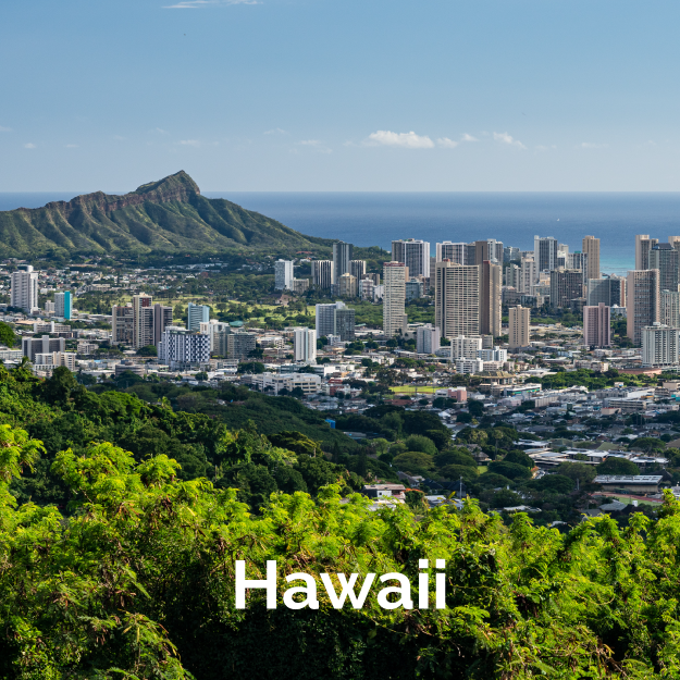 Hawaii view of Honolulu and Diamond Head mountain in the distance.