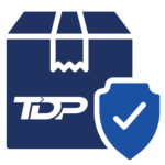 TDP-branded package with a shield and checkmark icon, symbolizing secure and reliable delivery services.